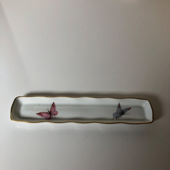 Limoges France Porcelain Pen Tray Butterfly Design Home Office Decor 8.5x5 - Picture 7 of 8